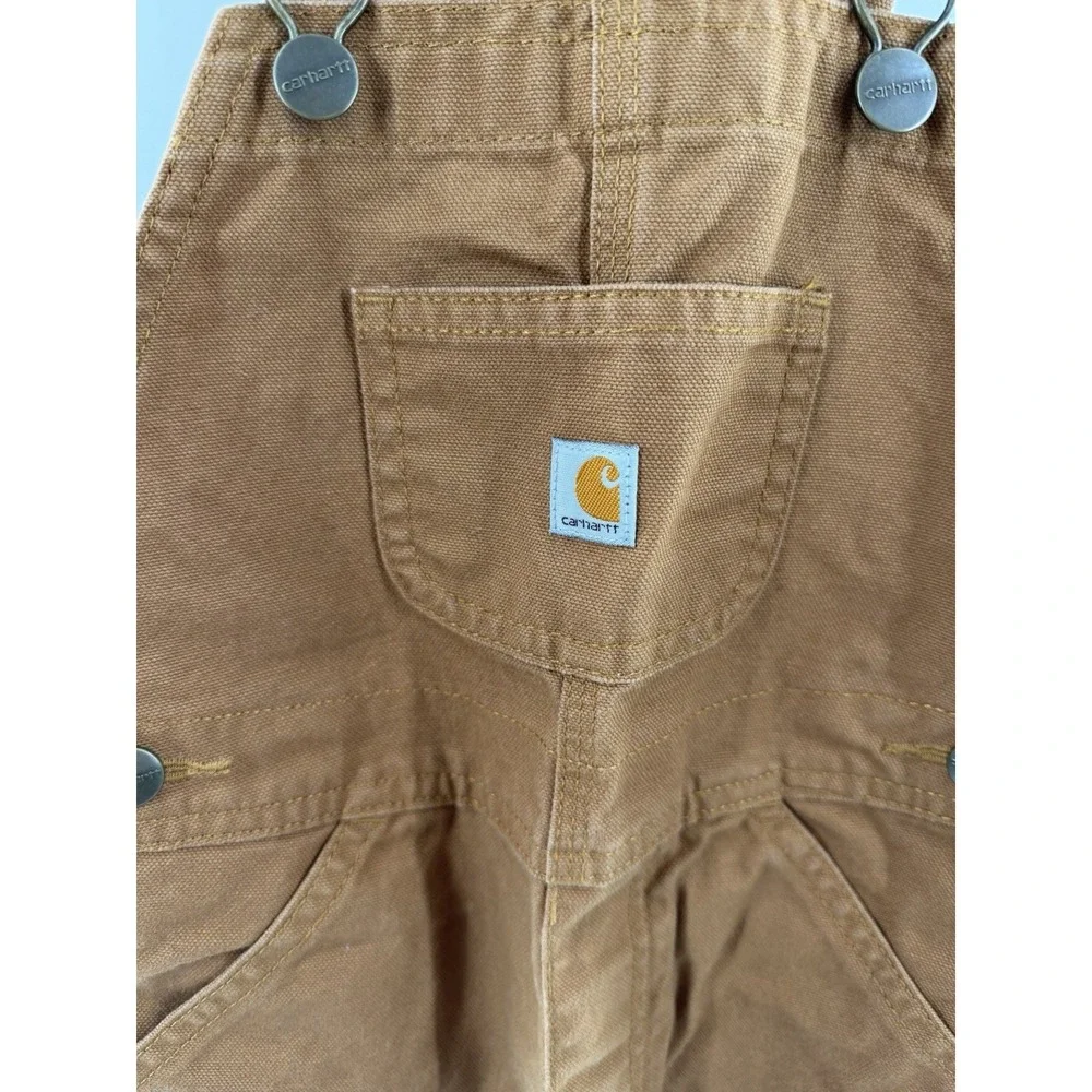 Carhartt Youth Kids Size 4T Bibs Brown Double Knee Bib Overalls Pockets Pants